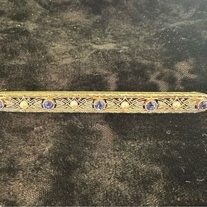 Beautiful Antique Bar Pin with sapphires and seed pearls set in platinum and 14k